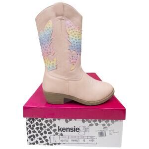 Kensie Girl Rhinestone Rainbow Pink Cowboy Western Boots Little Girl Size 13